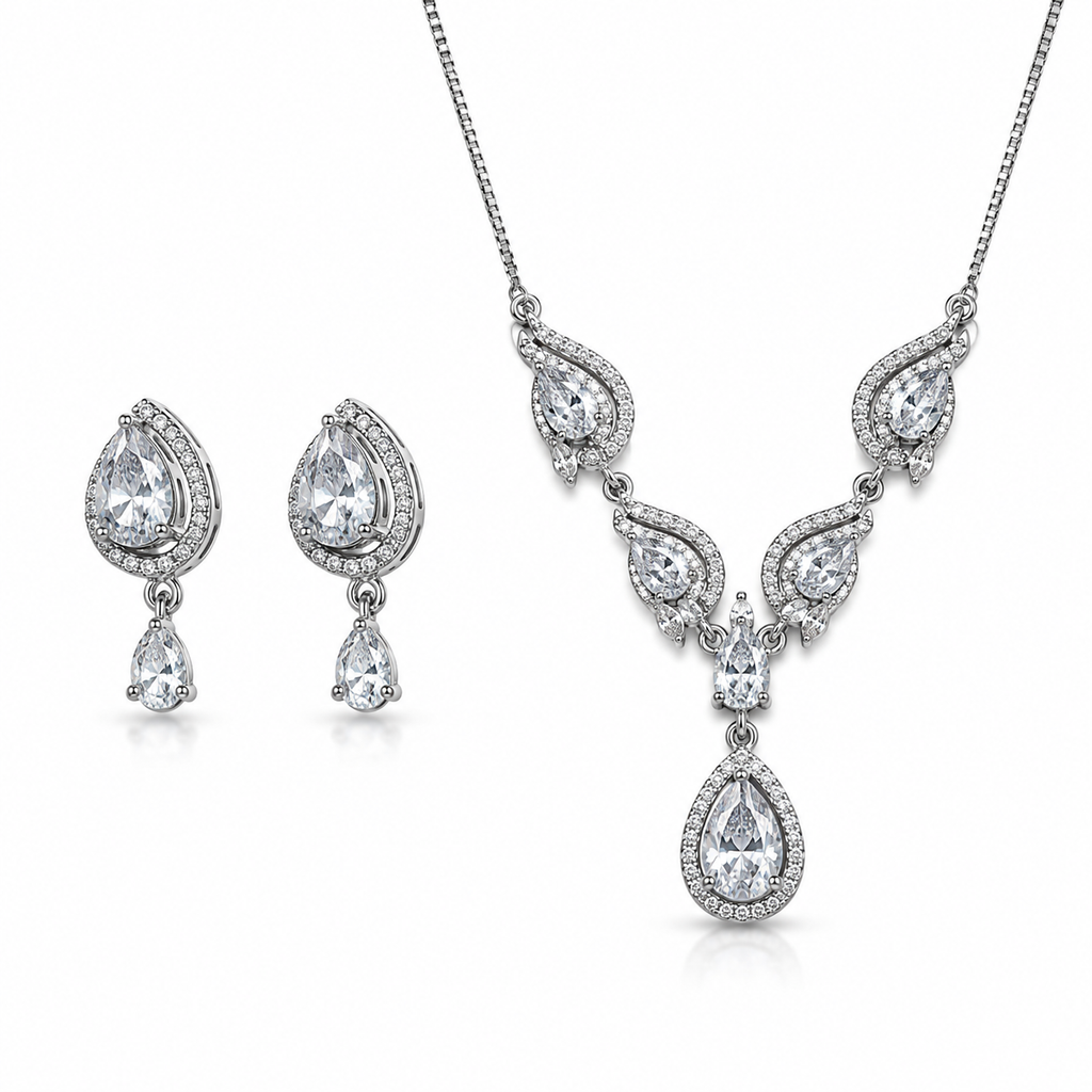Elegant Teardrop Crystal Necklace & Earrings Set