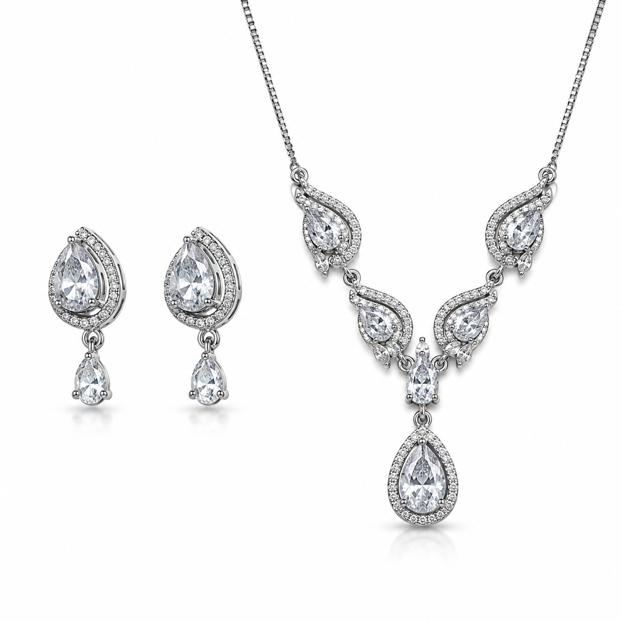 Elegant Teardrop Crystal Necklace & Earrings Set