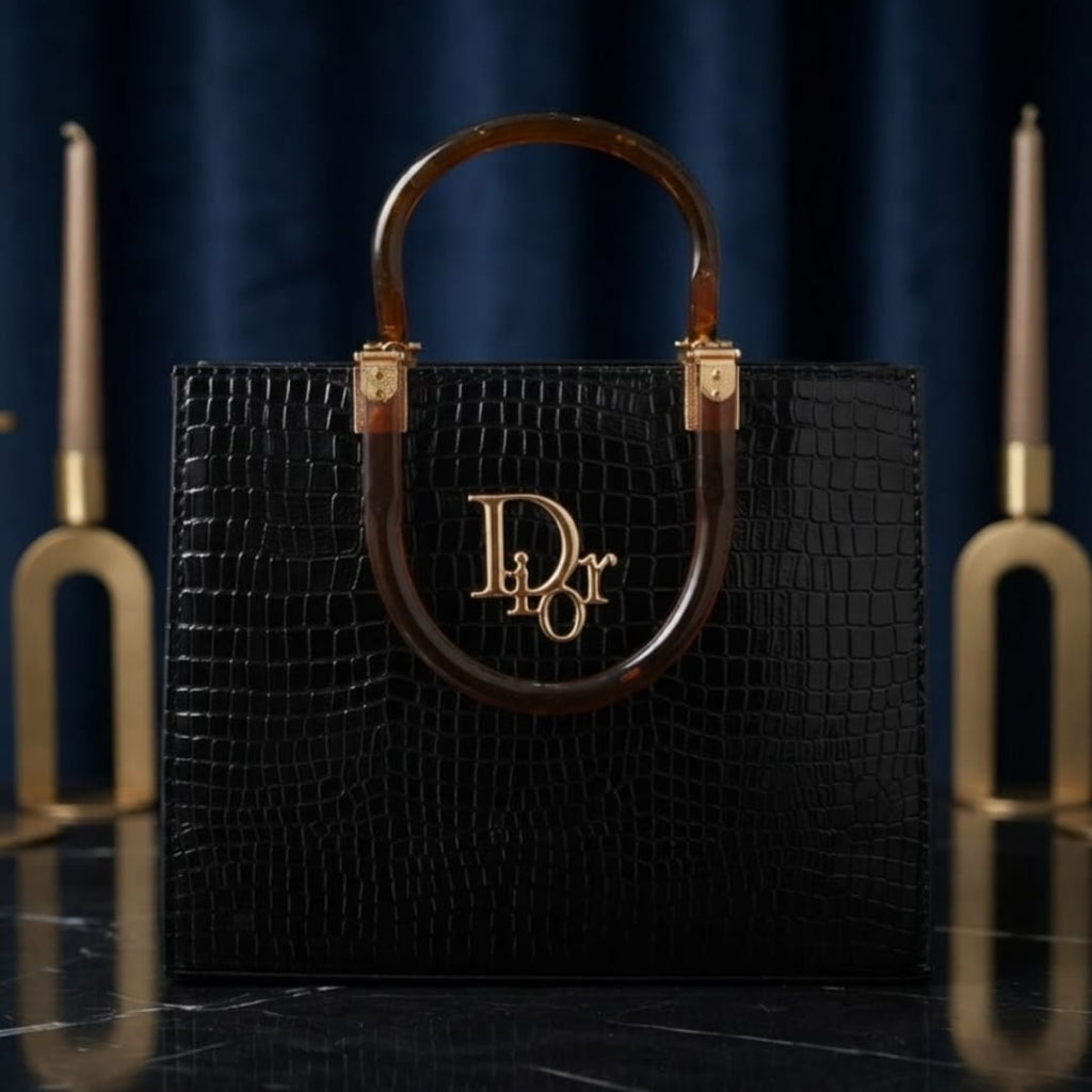 Luxury Crocodile Embossed Top Handle Tote Bag
