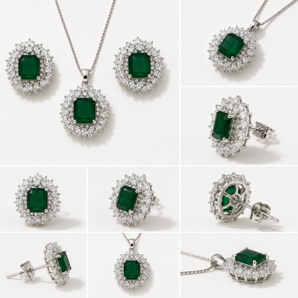 Emerald Green Crystal Necklace & Earrings Set |