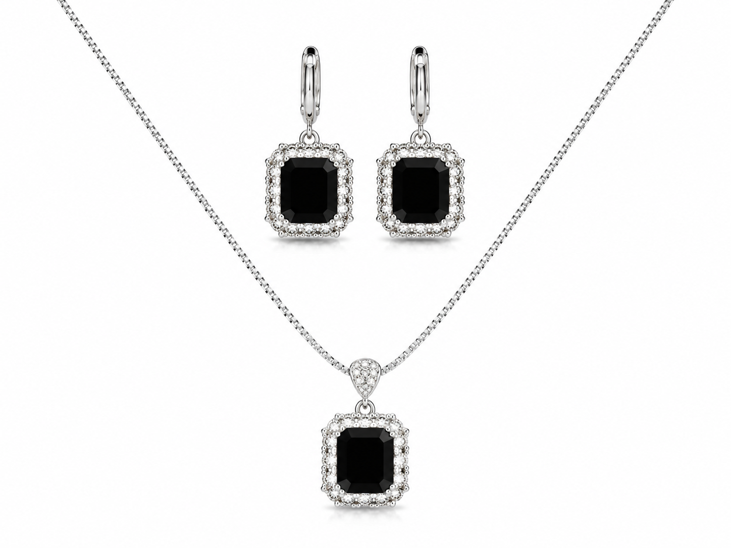 Black Emerald Crystal Necklace & Earrings Set