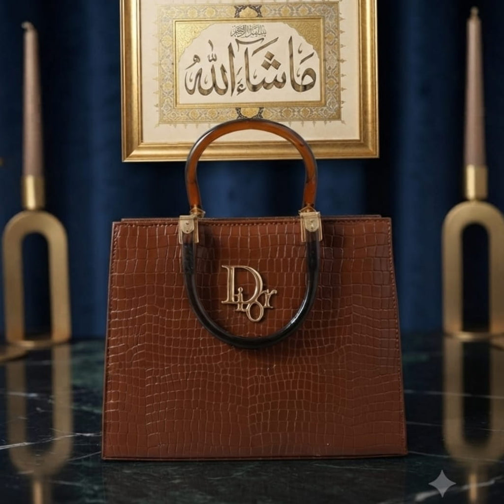 Luxury Crocodile Embossed Top Handle Tote Bag