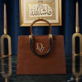 Luxury Crocodile Embossed Top Handle Tote Bag