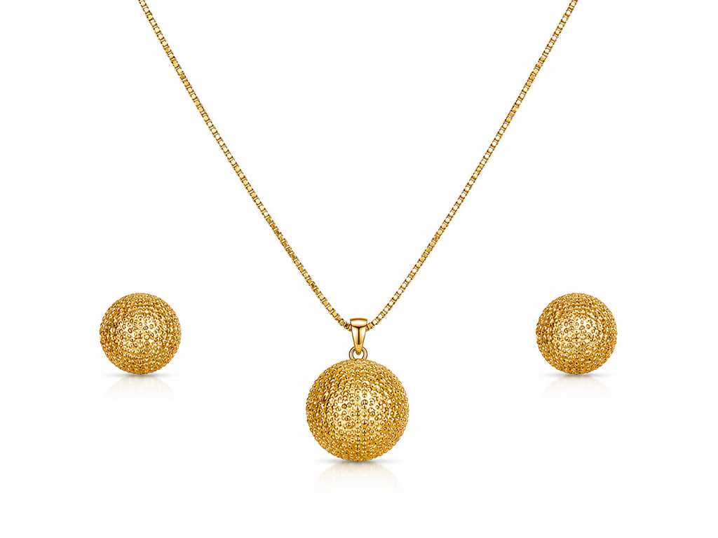 Elegant Gold Textured Sphere Necklace & Stud Earrings Set | Luxury Minimalist Jewellery