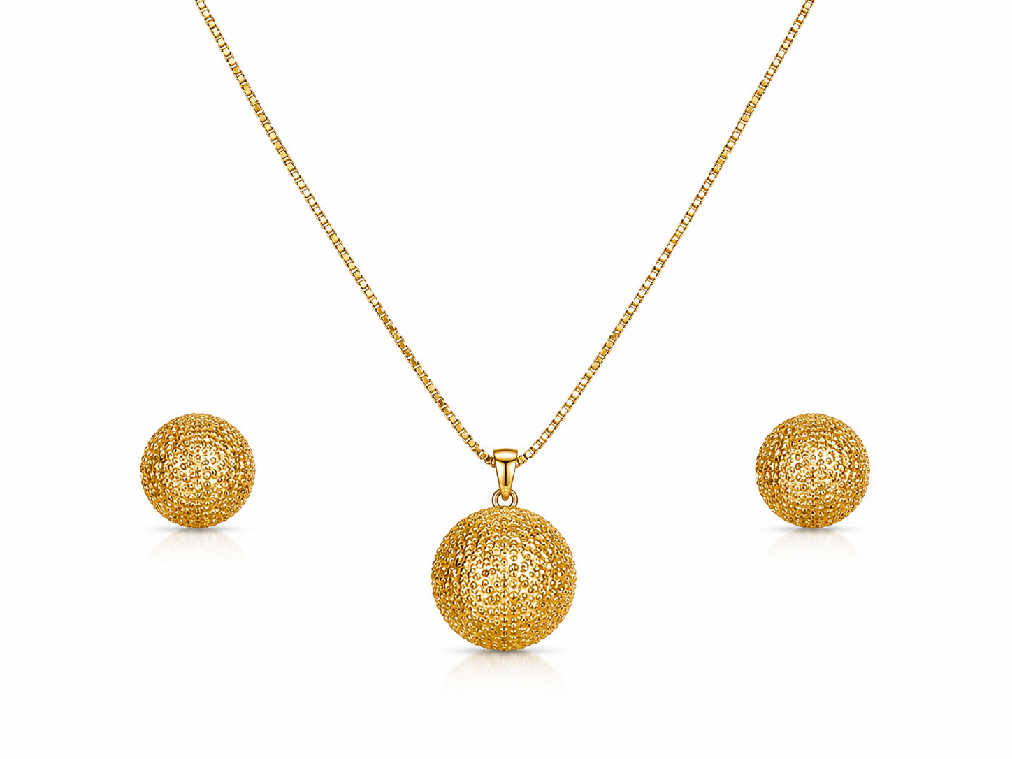 Elegant Gold Textured Sphere Necklace & Stud Earrings Set | Luxury Minimalist Jewellery